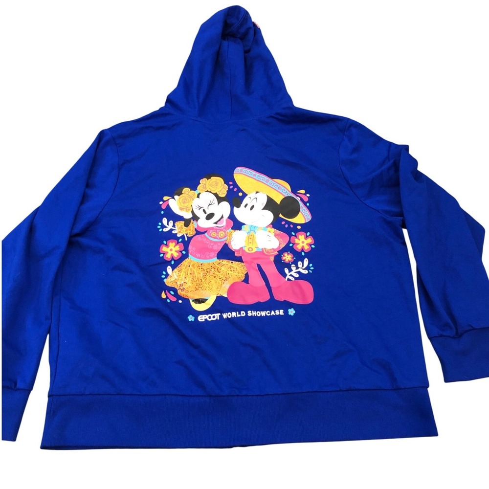 Disney Hoodie Womens 2X Blue Epcot World Showcase Mexico Zip‎ Up Floral Hood